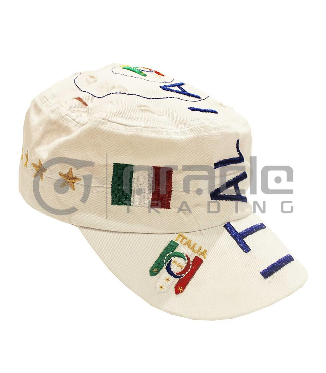 Italia Distressed Army Hat - White