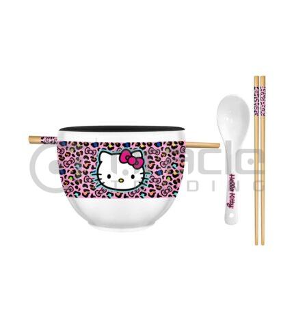 Hello Kitty Ramen Bowl w' Chopsticks & Spoon - Leopard Wrap