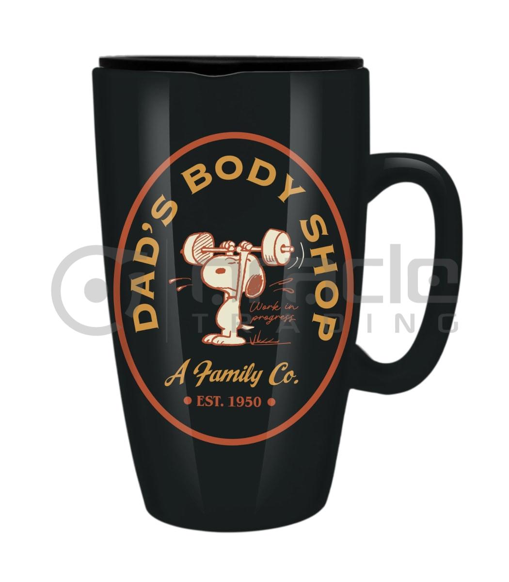 Peanuts Ceramic Travel Mug - Dad's Body Shop Peanuts Ceramic Travel Mug - Dad's Body Shop